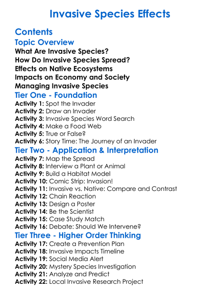Invasive Species Effects Worksheet Activity Booklet