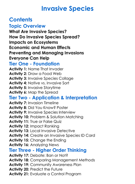 Invasive Species Worksheet Activity Booklet