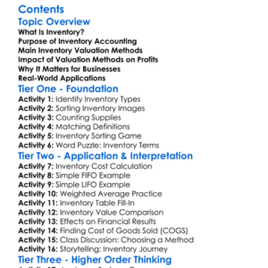 Inventory Accounting And Valuation Methods Worksheet Activity Booklet