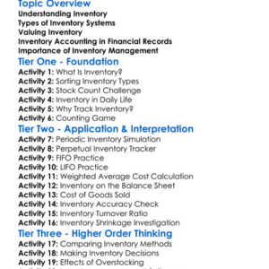 Inventory Accounting Worksheet Activity Booklet