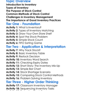 Inventory And Stock Control Worksheet Activity Booklet