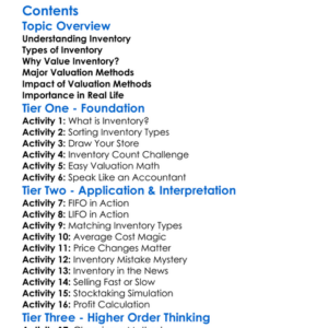 Inventory And Stock Valuation Methods Worksheet Activity Booklet