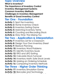 Inventory Control And Management Worksheet Activity Booklet