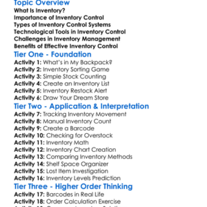 Inventory Control Systems Worksheet Activity Booklet