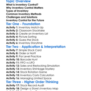 Inventory Control Worksheet Activity Booklet