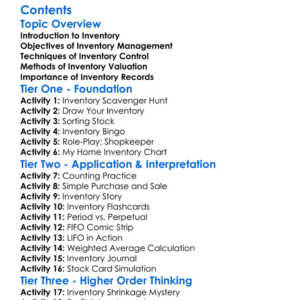 Inventory Management And Valuation Worksheet Activity Booklet