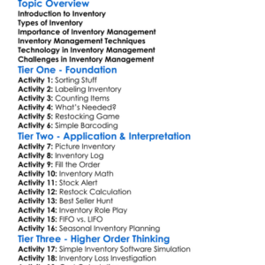 Inventory Management Worksheet Activity Booklet
