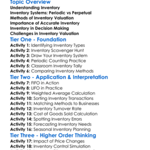 Inventory Systems And Valuation Worksheet Activity Booklet