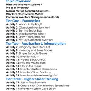 Inventory Systems Worksheet Activity Booklet