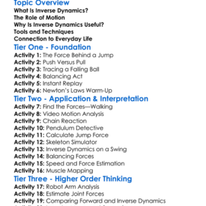Inverse Dynamics Worksheet Activity Booklet