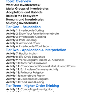 Invertebrate Animal Groups Worksheet Activity Booklet