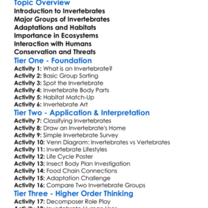 Invertebrate Diversity Worksheet Activity Booklet