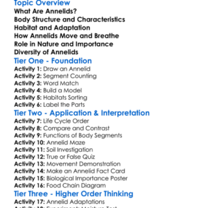 Invertebrates Annelids Worksheet Activity Booklet
