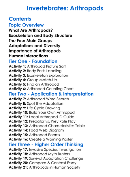 Invertebrates Arthropods Worksheet Activity Booklet