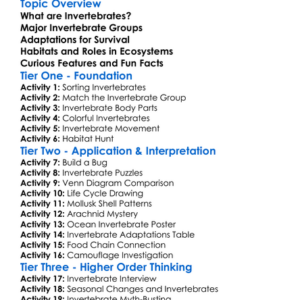 Invertebrates Diversity Worksheet Activity Booklet