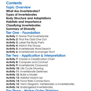 Invertebrates Structure And Classification Worksheet Activity Booklet