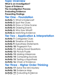 Investigation And Evidence Worksheet Activity Booklet