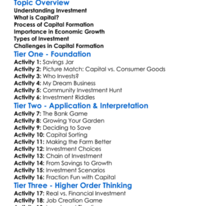 Investment And Capital Formation Worksheet Activity Booklet