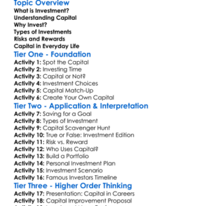Investment And Capital Worksheet Activity Booklet