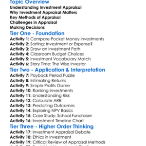 Investment Appraisal Worksheet Activity Booklet