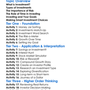 Investment Basics Worksheet Activity Booklet