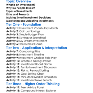 Investment Decisions Worksheet Activity Booklet
