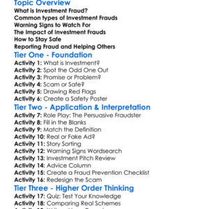 Investment Frauds Worksheet Activity Booklet