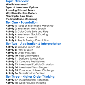 Investment Options Worksheet Activity Booklet