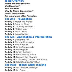 Ion Formation Worksheet Activity Booklet