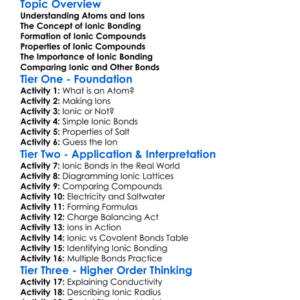 Ionic Bonding Worksheet Activity Booklet