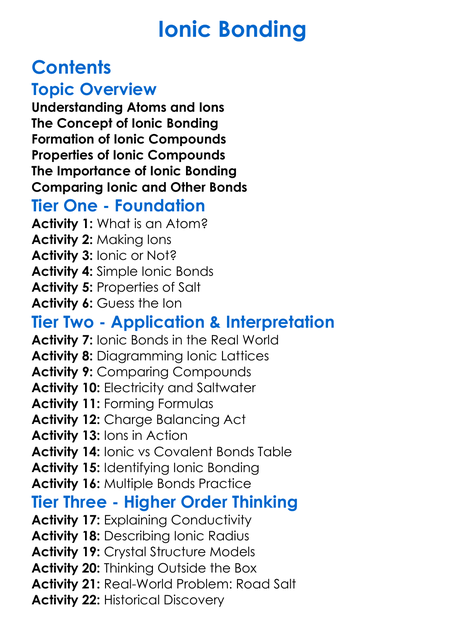 Ionic Bonding Worksheet Activity Booklet