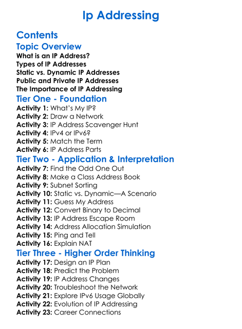 Ip Addressing Worksheet Activity Booklet