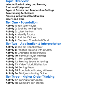 Ironing And Pressing Techniques Worksheet Activity Booklet