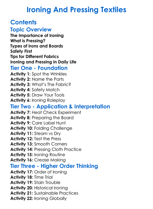 Ironing And Pressing Textiles Worksheet Activity Booklet