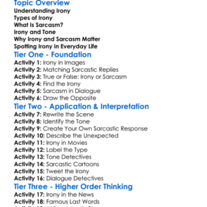 Irony And Sarcasm Worksheet Activity Booklet