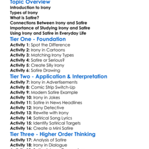 Irony And Satire Worksheet Activity Booklet