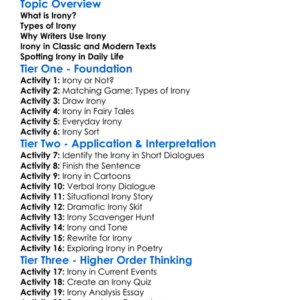 Irony In Literature Worksheet Activity Booklet