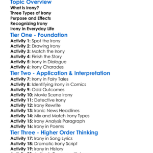 Irony In Texts Worksheet Activity Booklet