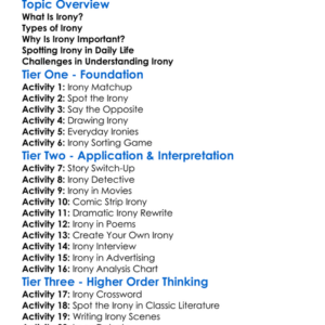 Irony Worksheet Activity Booklet