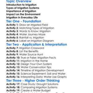 Irrigation Worksheet Activity Booklet
