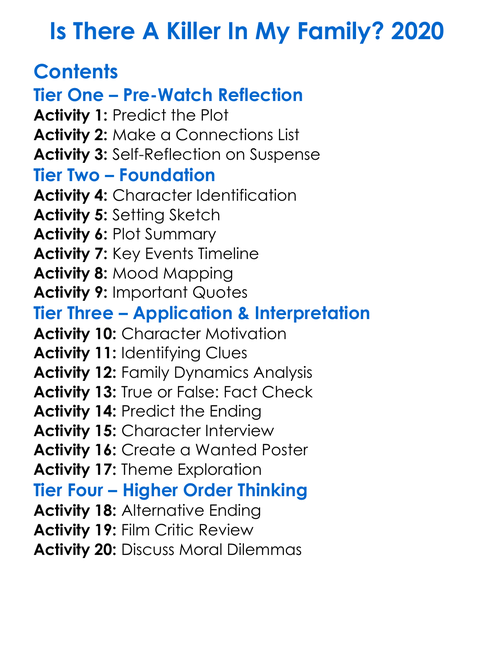 Is There A Killer In My Family 2020 Worksheet Activity Booklet