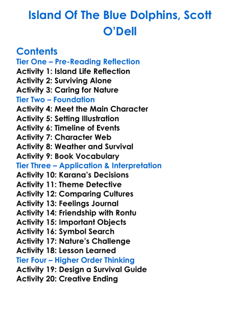 Island Of The Blue Dolphins Scott Odell Worksheet Activity Booklet