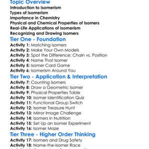Isomerism Worksheet Activity Booklet