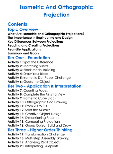 Isometric And Orthographic Projection Worksheet Activity Booklet