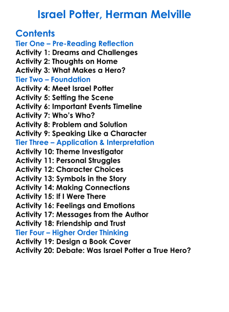 Israel Potter Herman Melville Worksheet Activity Booklet