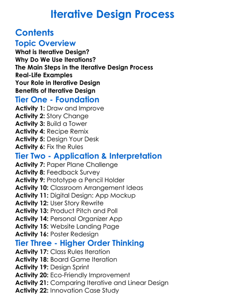 Iterative Design Process Worksheet Activity Booklet