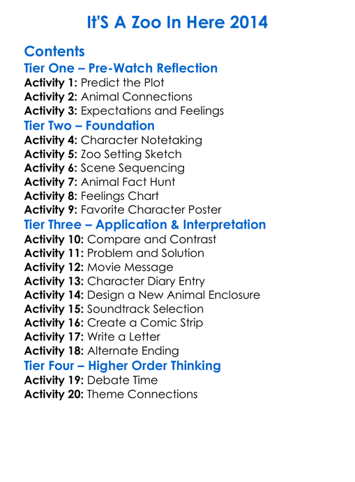 Its A Zoo In Here 2014 Worksheet Activity Booklet