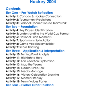 Its Our Game Team Canadas Victory At The 2004 World Cup Of Hockey 2004 Worksheet Activity Booklet