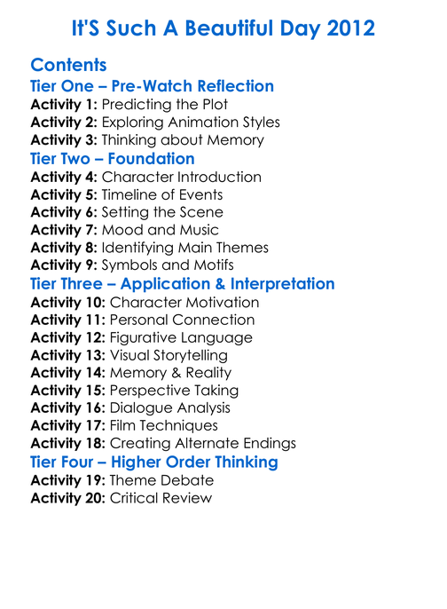 Its Such A Beautiful Day 2012 Worksheet Activity Booklet
