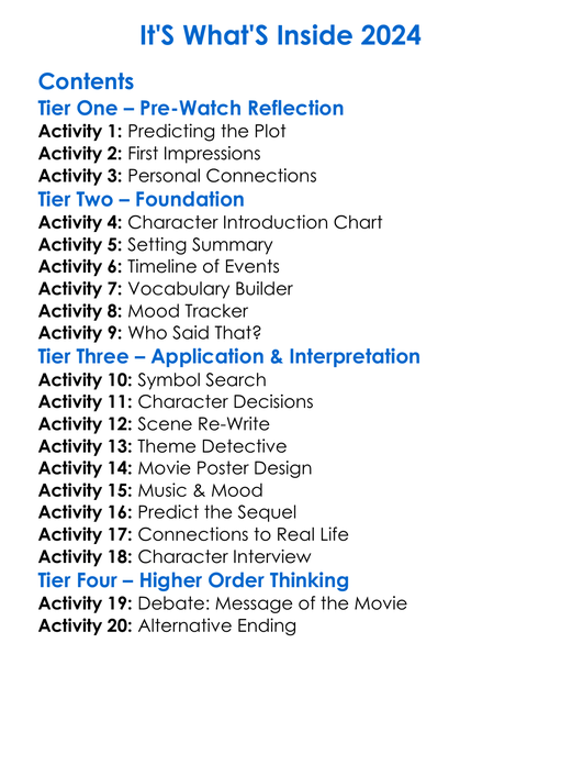 Its Whats Inside 2024 Worksheet Activity Booklet